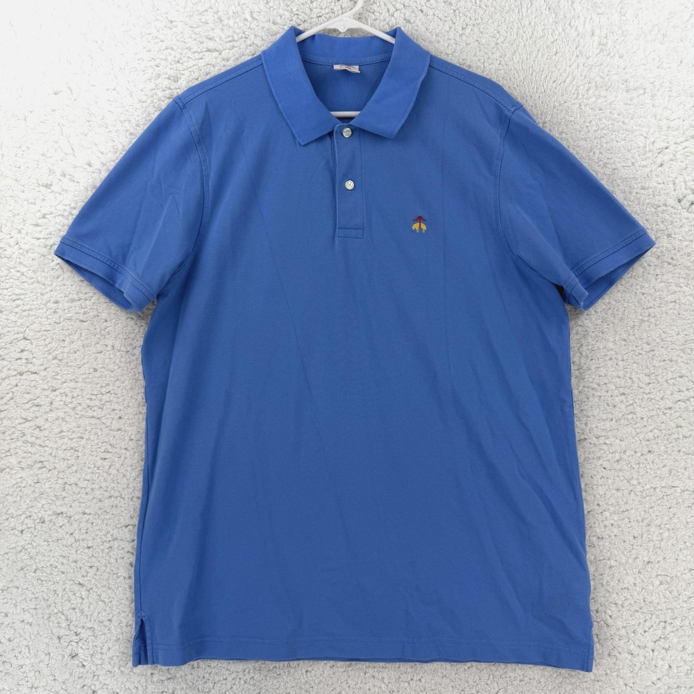 Brooks Brothers Mens Large Blue Supima Cotton Knit Polo Shirt Original Fit Logo